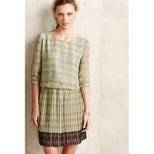 Anthropologie LAVAND. Minted Meadow Pleated Blouson Dress Green Medium